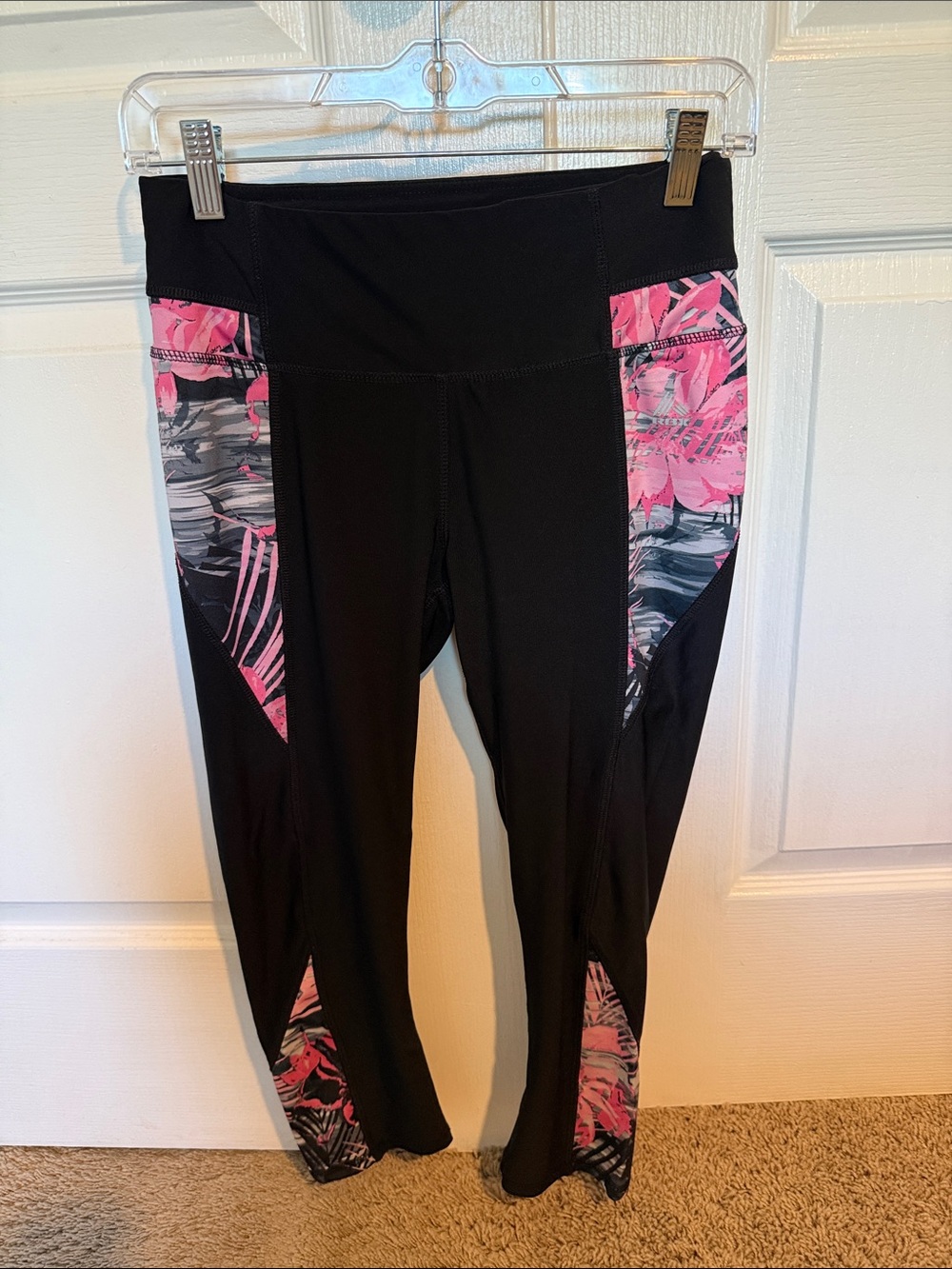 RBX Black Leggings with Pink Accent Panels